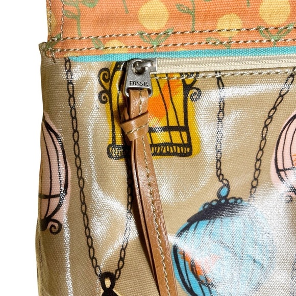 Fossil Key Per Shoulder Tote Bird Cage Coated Canvas Purse Whimsy Novelty - Picture 4 of 10